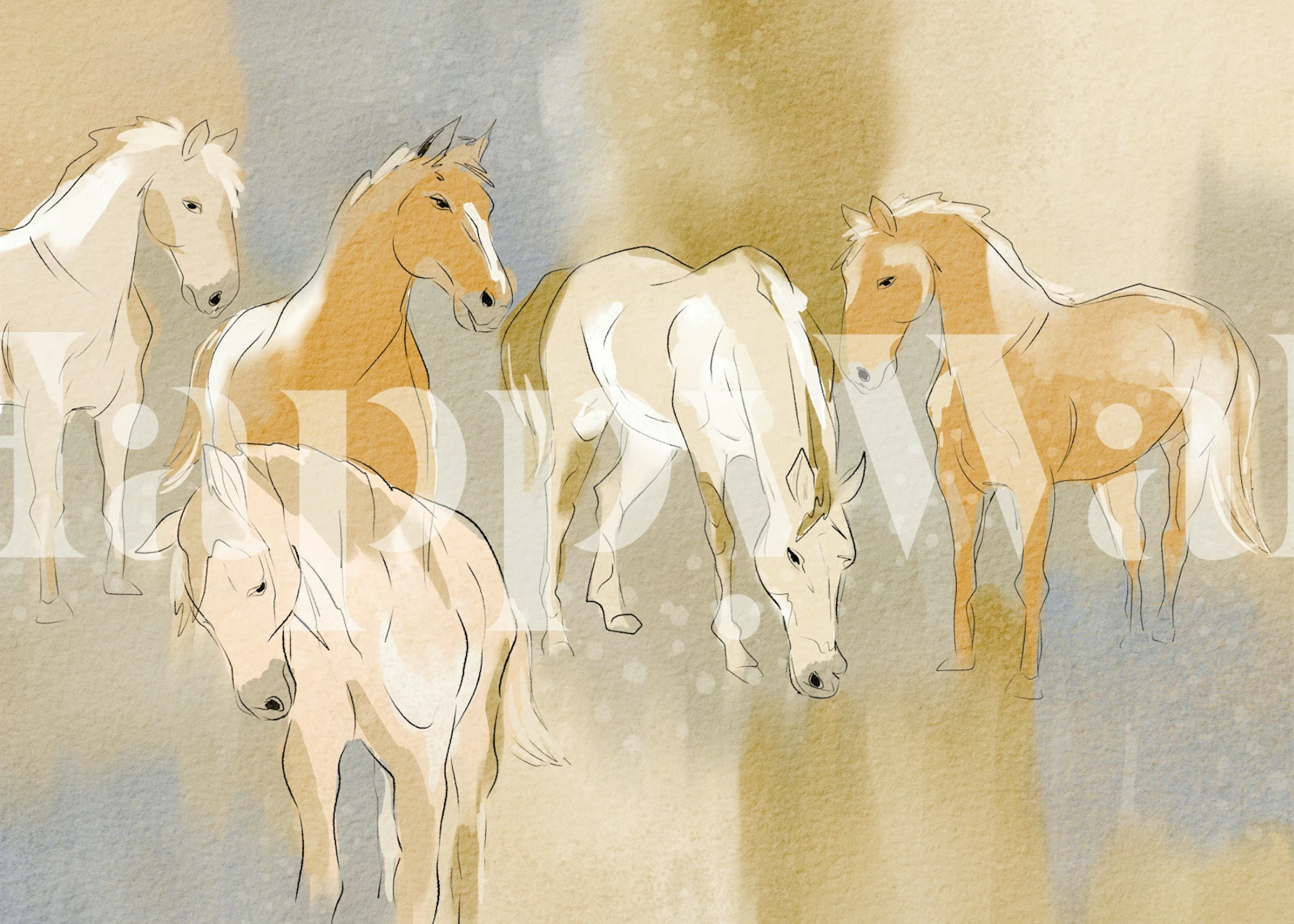 Soft Sketch Horses in Warm Tones wallpaper in a room