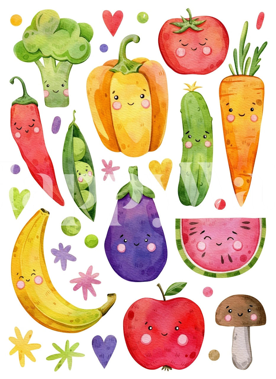 Cute hand-painted fruit art wallpaper
