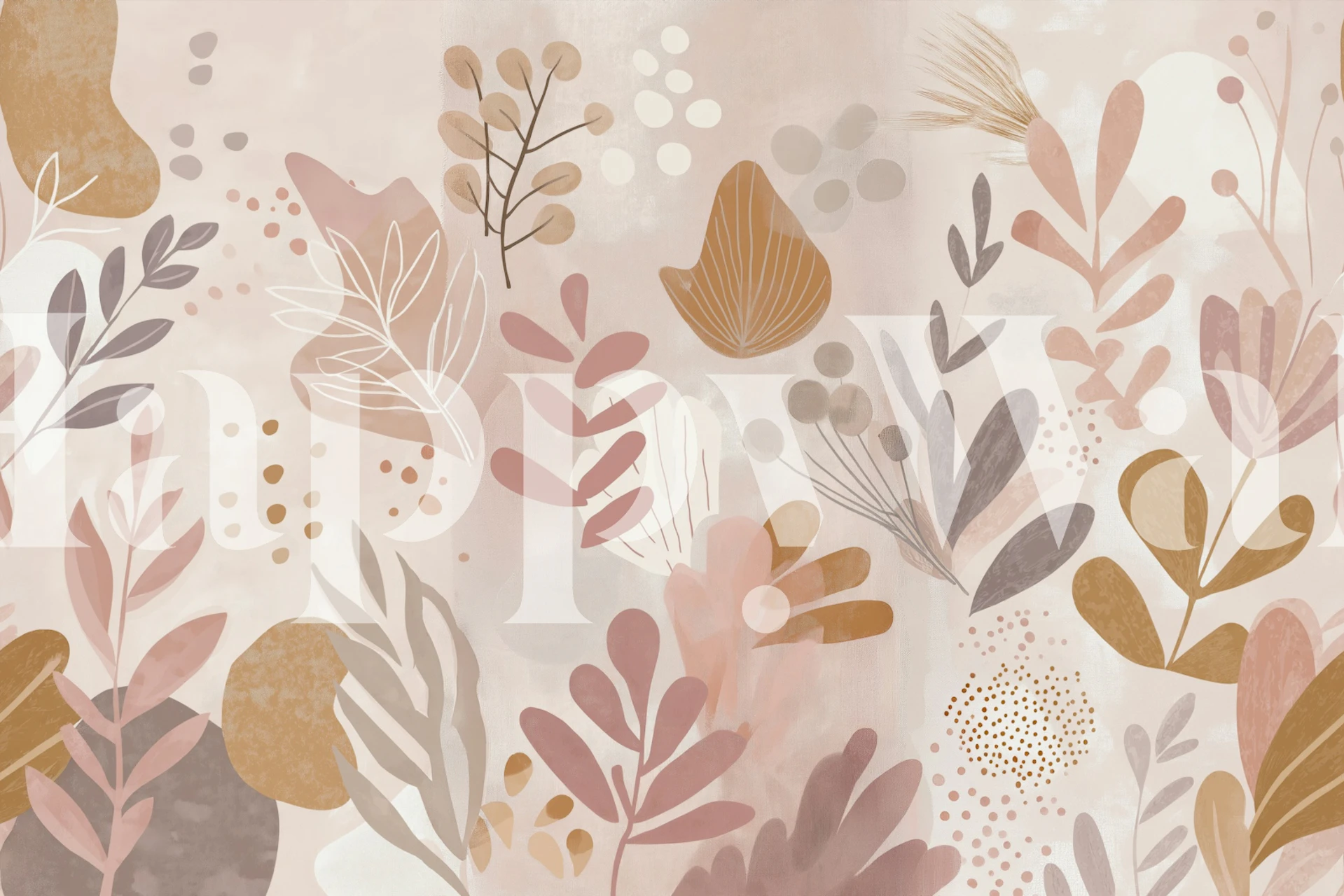 Papier peint botanique scandinave doux dans une pièce