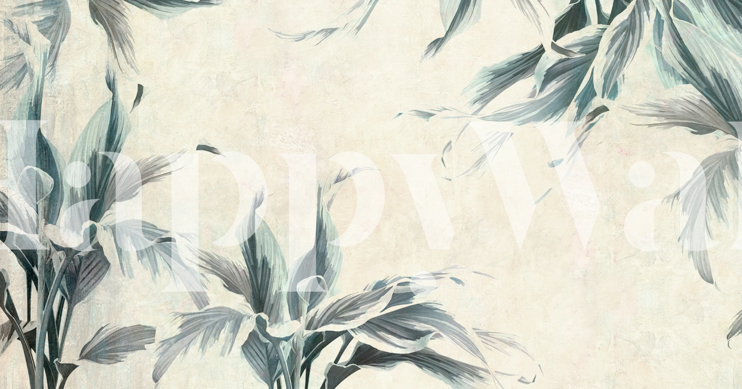 Tranquil leaf art wallpaper in a room