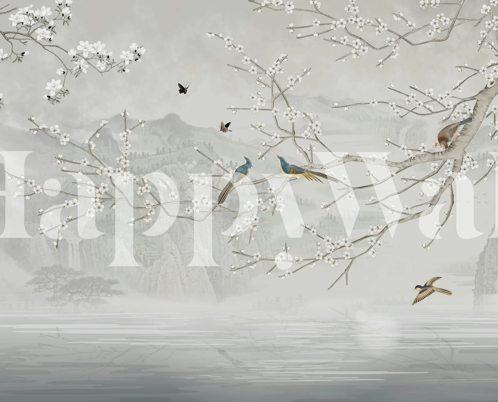 Chinoiserie Blossom Art wallpaper displayed in a room