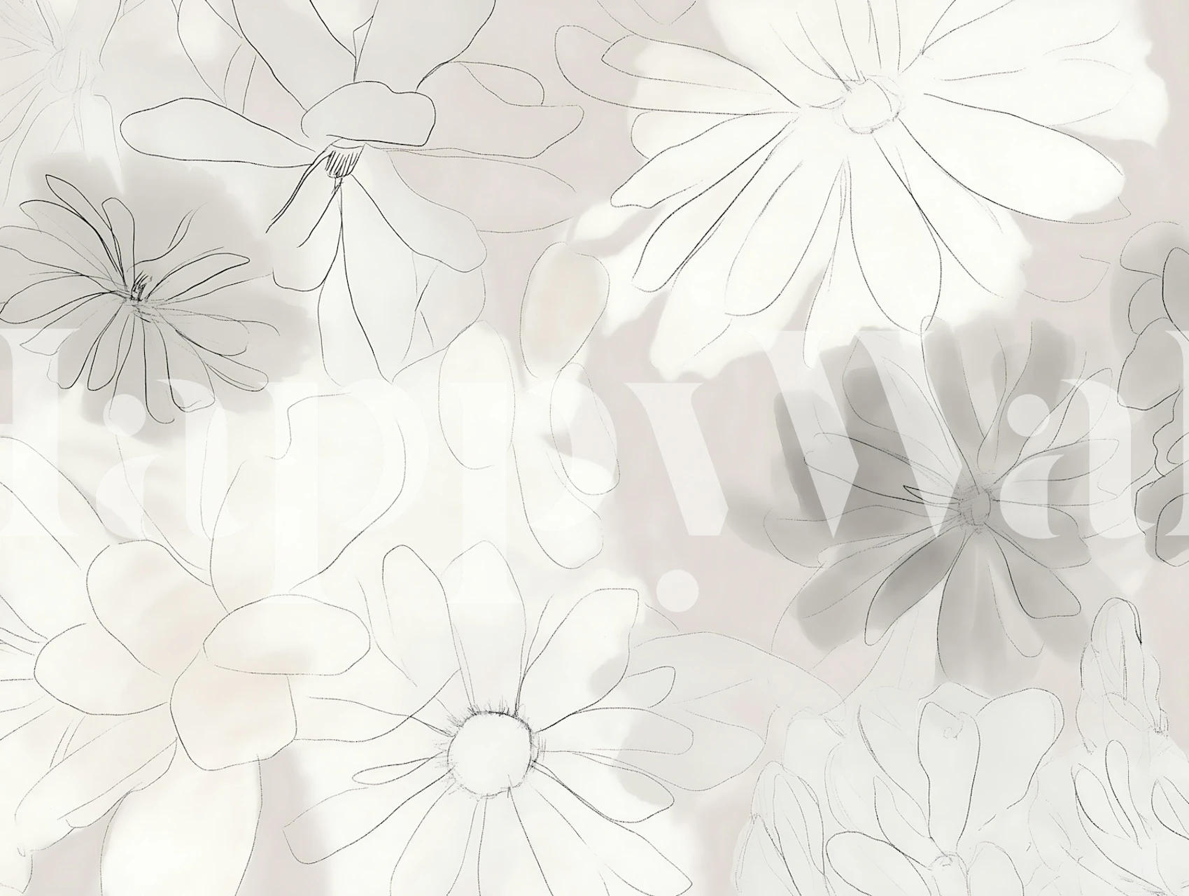 Soft Sketch Daisies Beige wallpaper in a room