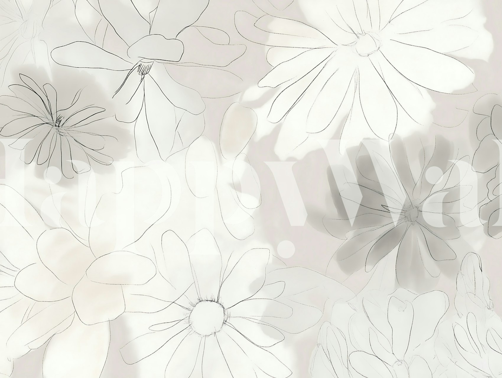 Soft Sketch Daisies Beige wallpaper in a room