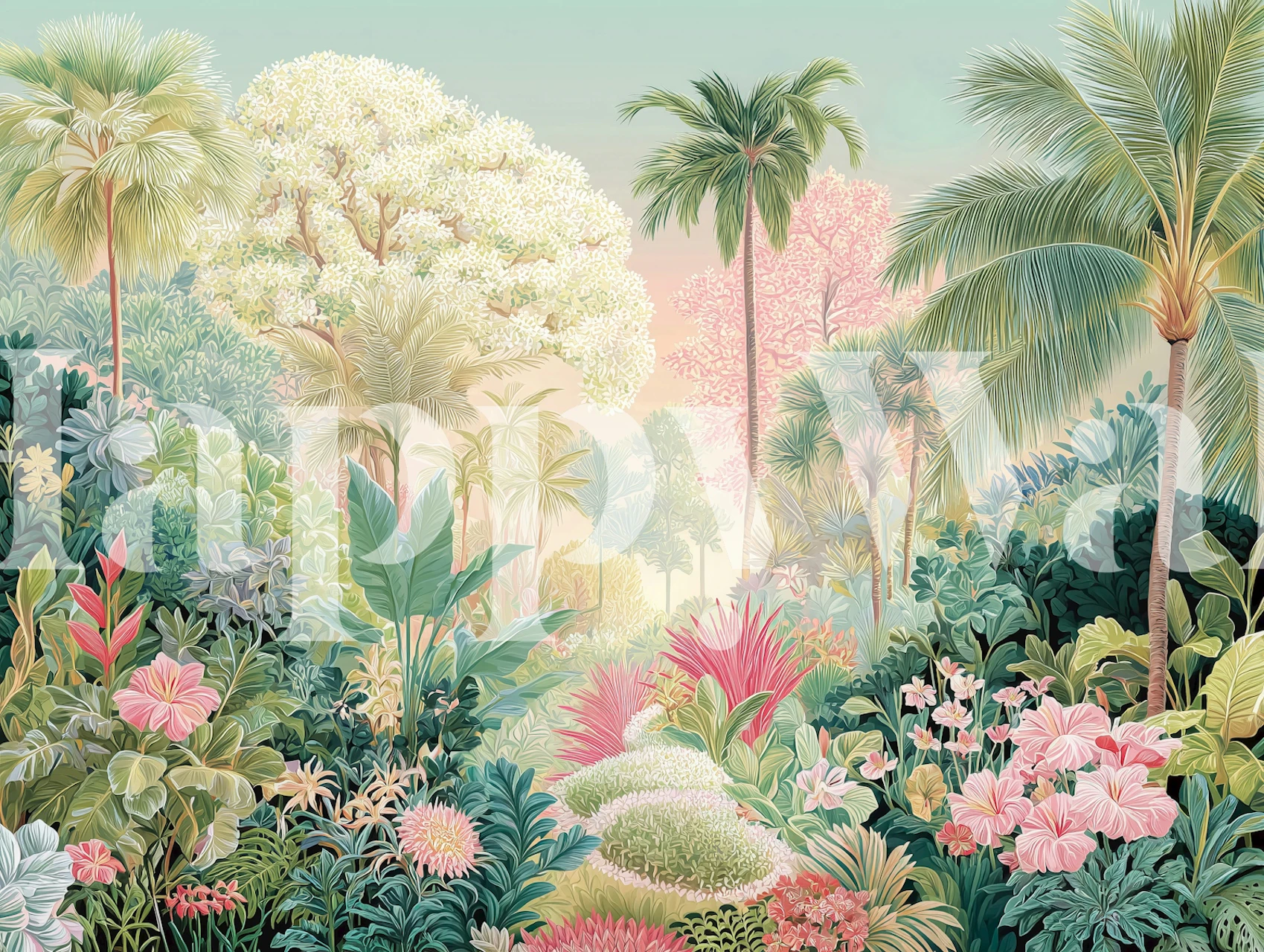 Tropinio sodo tapetai kambaryje