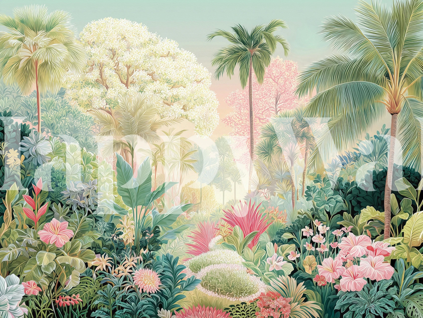 Tropical garden wallpaper in a room