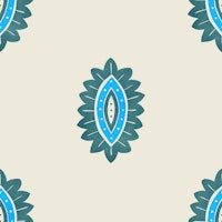 Blue & Teal block print floral wallpaper
