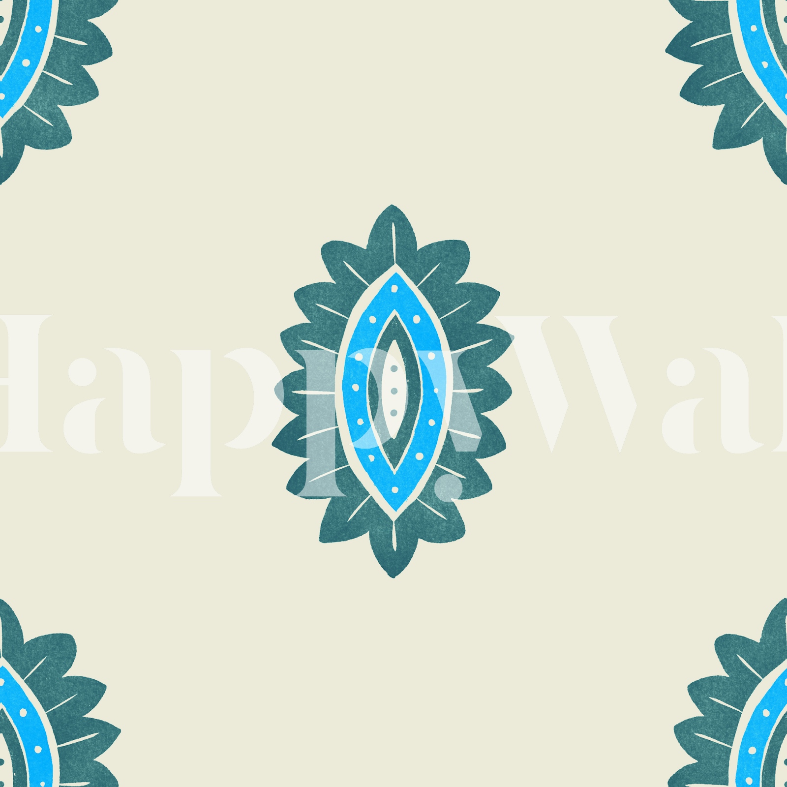 Blue & Teal block print floral | Happywall