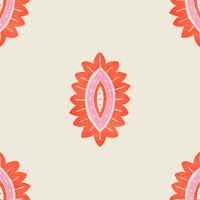 Hot pink & red block print floral on neutral wallpaper