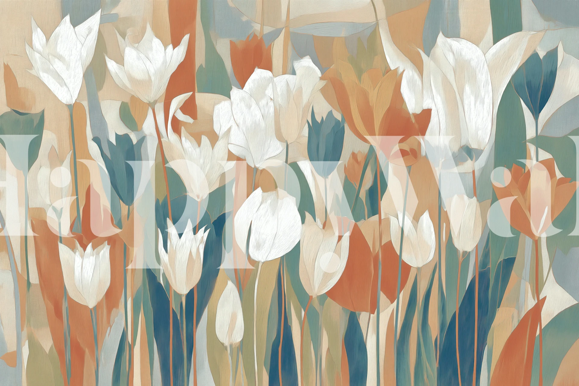 Tulip Harmony in Soft Pastels wallpaper in a room