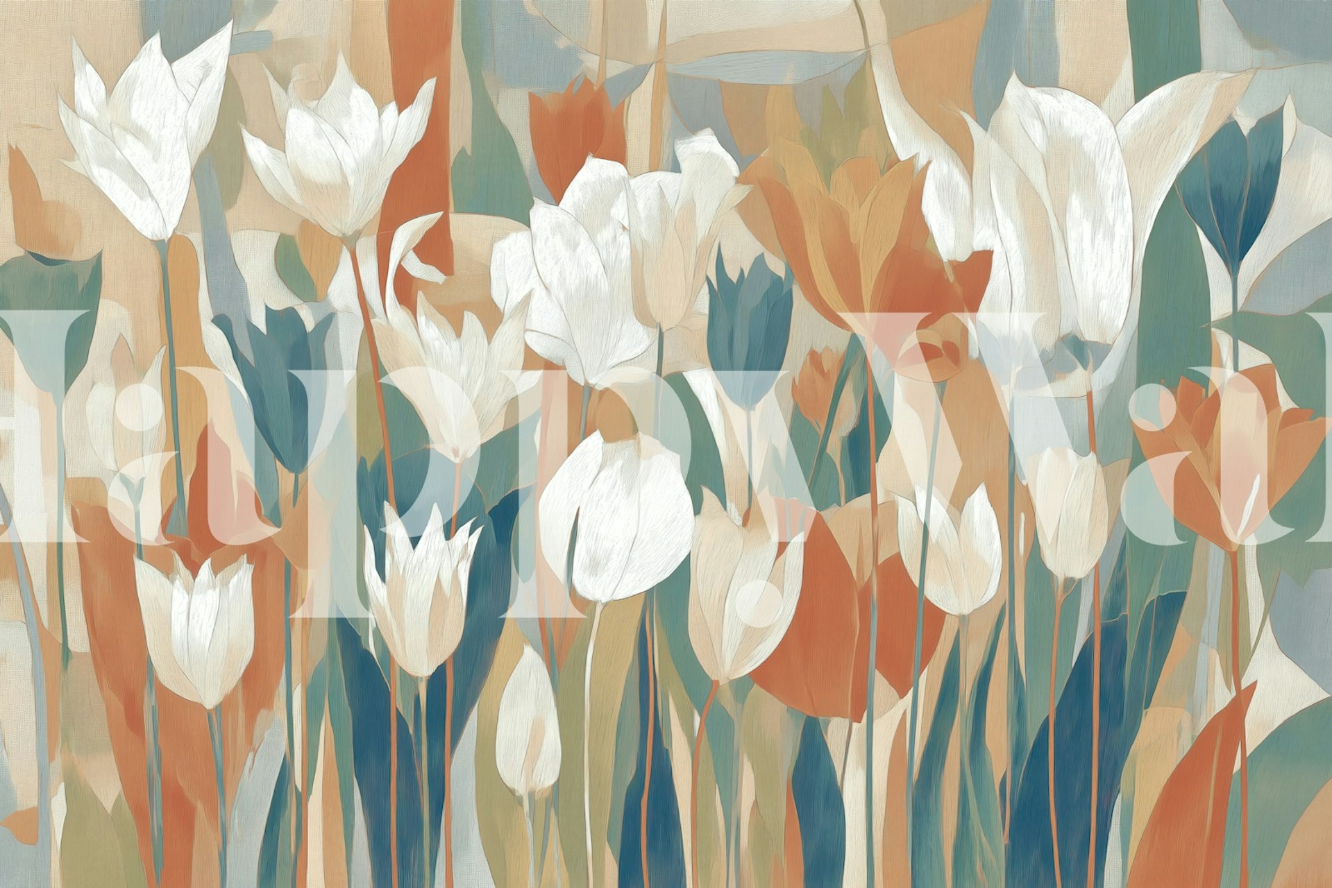 Tulip Harmony in Soft Pastels wallpaper in a room