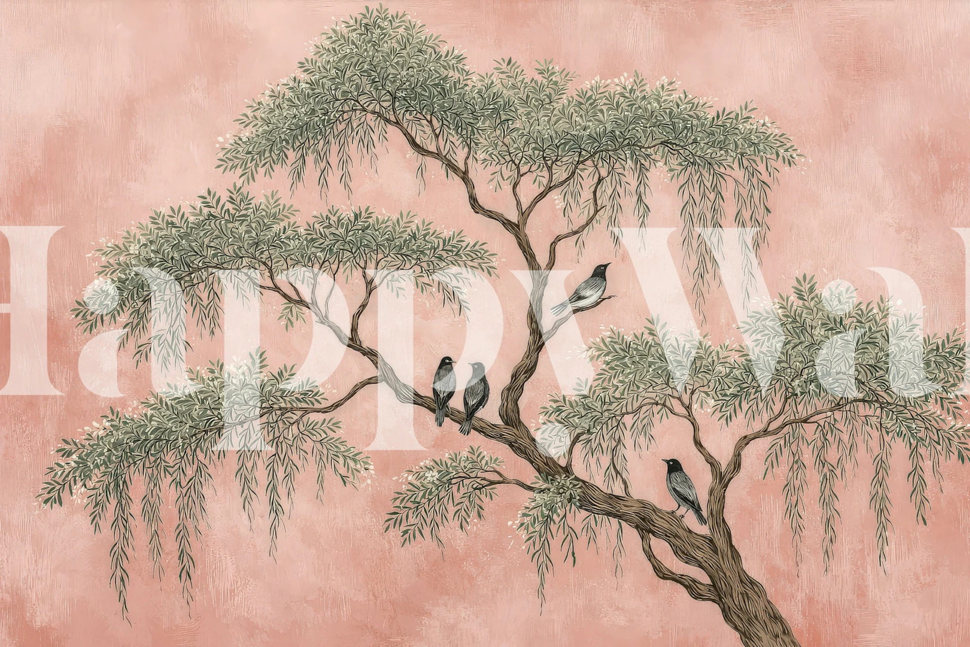 Graceful Tree with Birds wallpaper in a room