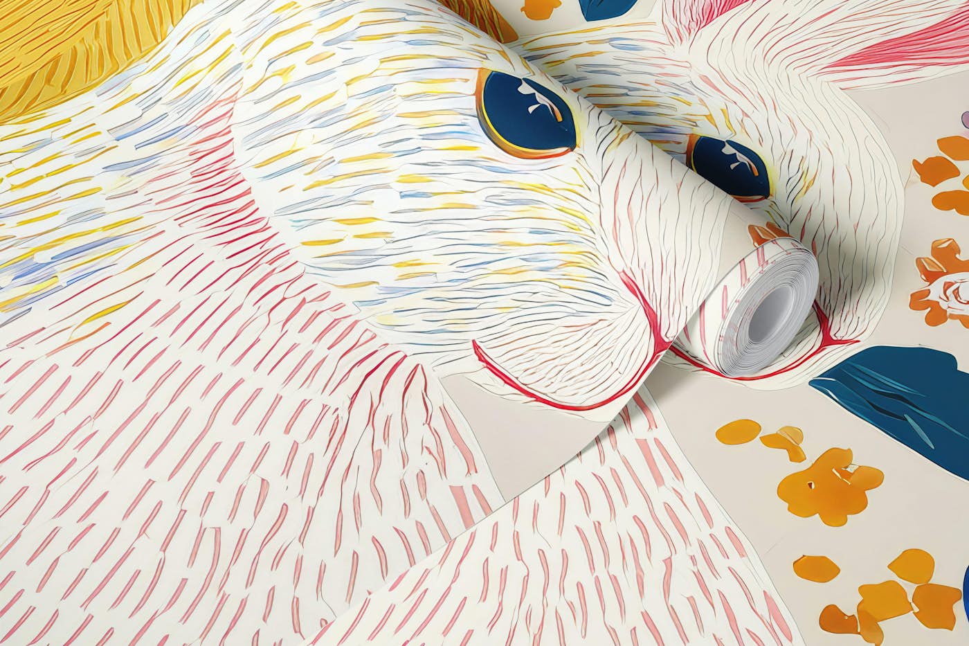 Colorful Rabbits Floral Pattern wallpaper roll