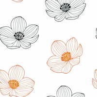 Minimal Line Flowers Black and Orange wallpaper