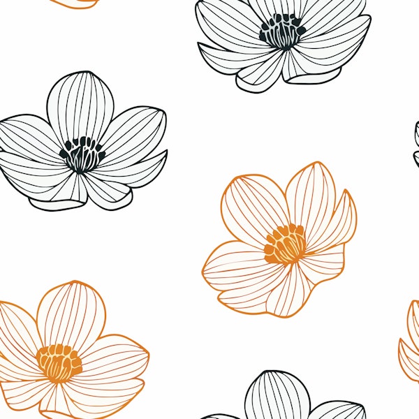 Minimal Line Flowers Black and Orange