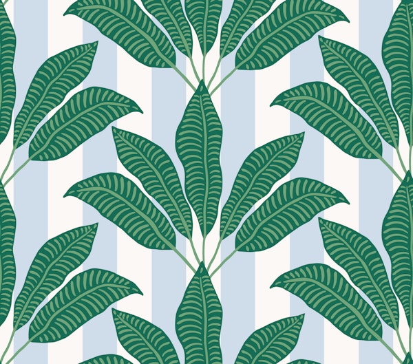 Jungle leaves on light blue stripes
