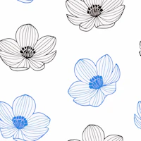 Minimal Line Flowers Black and Blue wallpaper