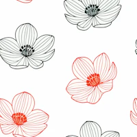 Minimal Line Flowers Black and Red wallpaper