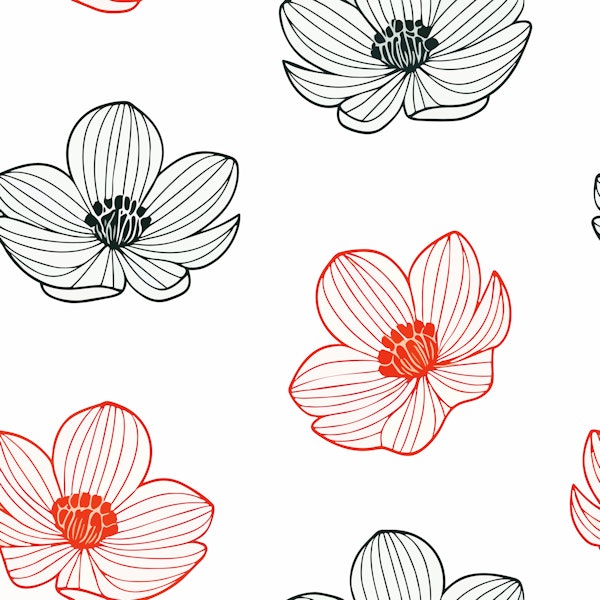 Minimal Line Flowers Black and Red