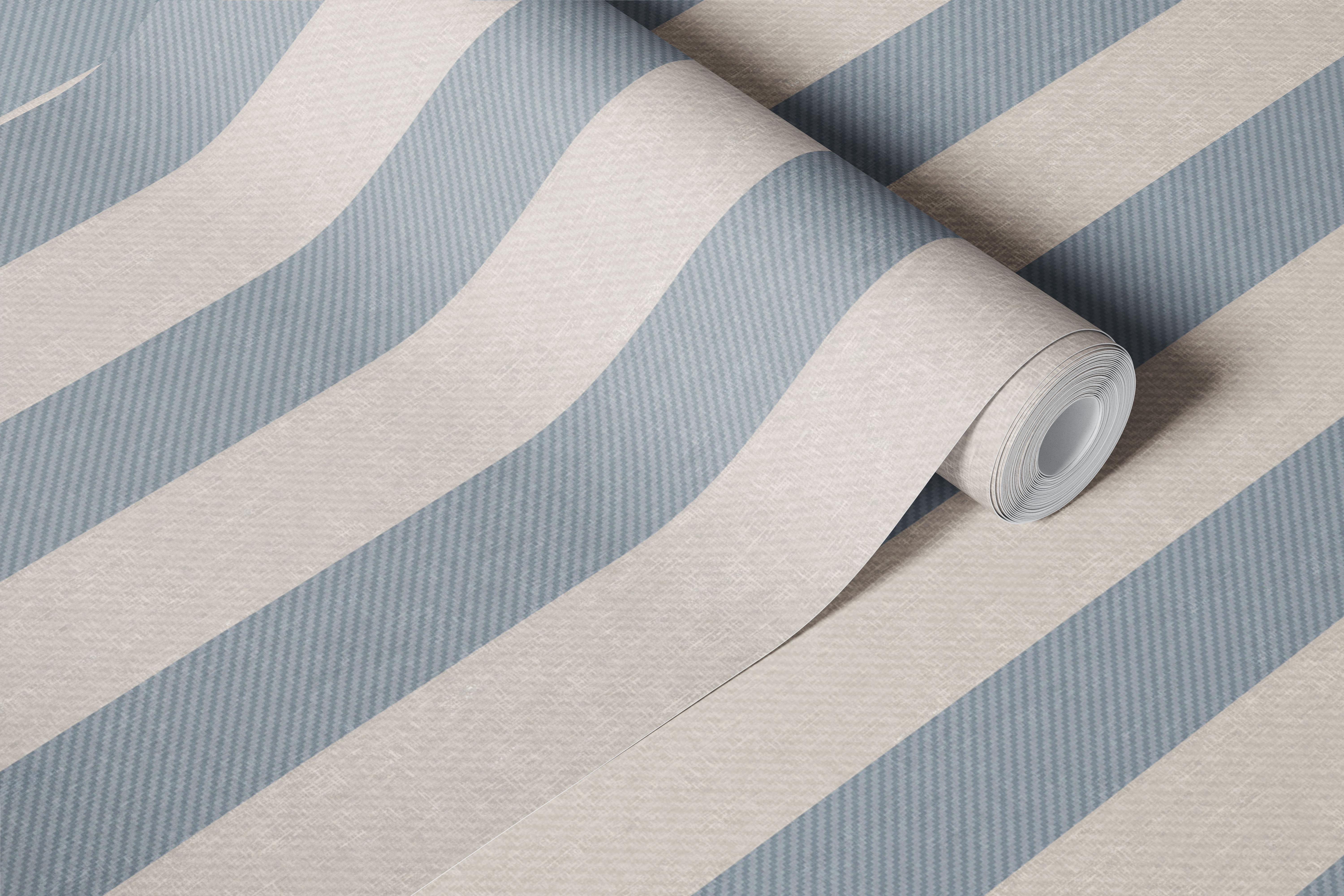 Blue gray striped wallpaper in a room