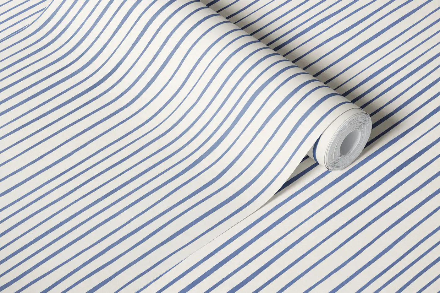 Blue Hand Drawn Vertical Stripes on White wallpaper roll