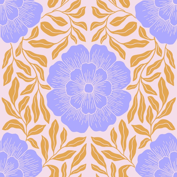 Blue and Gold Block Print Florals