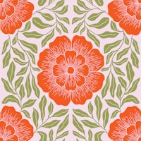 Block Print Orange and Green Florals tapet
