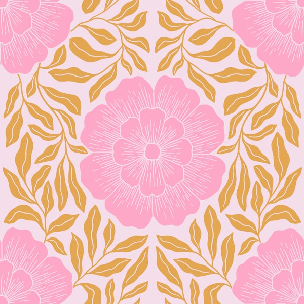 Block Print Pattern With Pink And Gold Floral