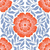 Block Print Pattern with Red and Blue Florals tapet