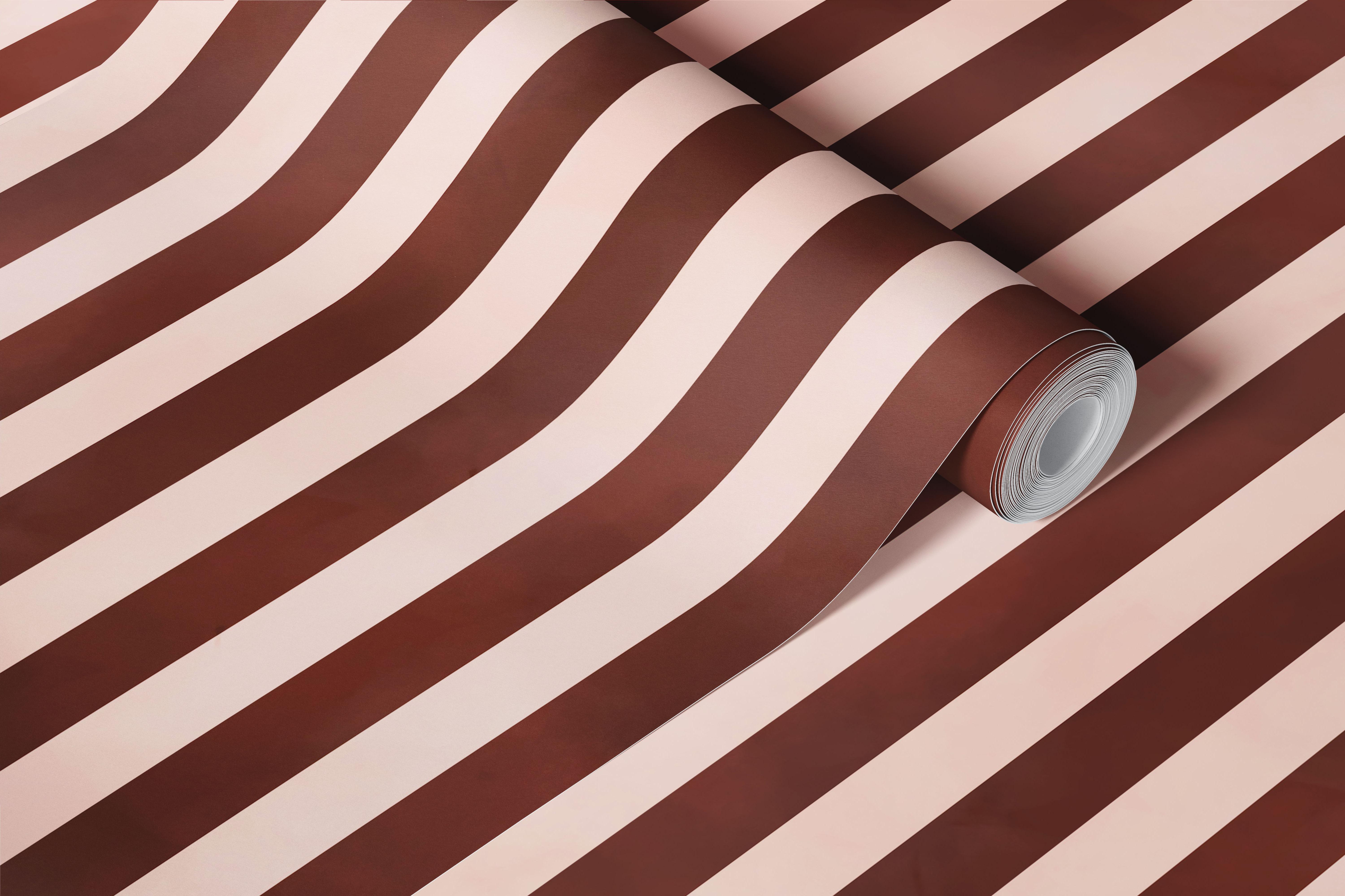 Salmon pale pink brown stripes wallpaper in a room