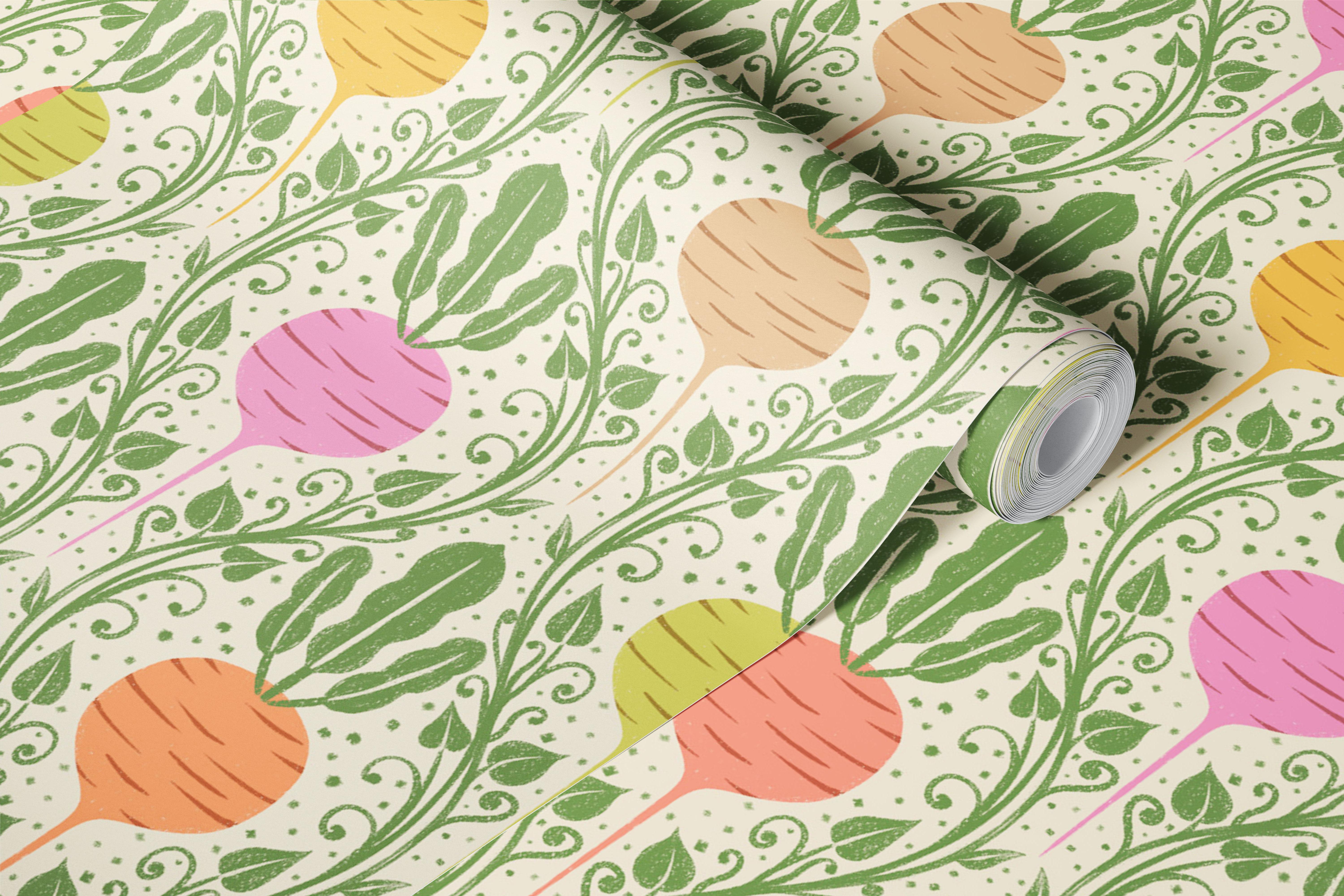 Colorful vegetable vines wallpaper in kitchen