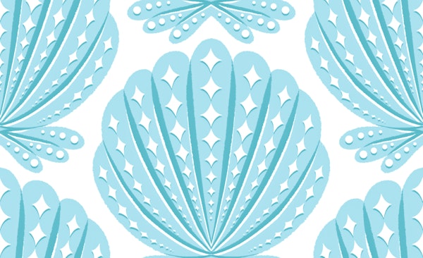 Sky Blue Coastal Scallop Shells Art Deco
