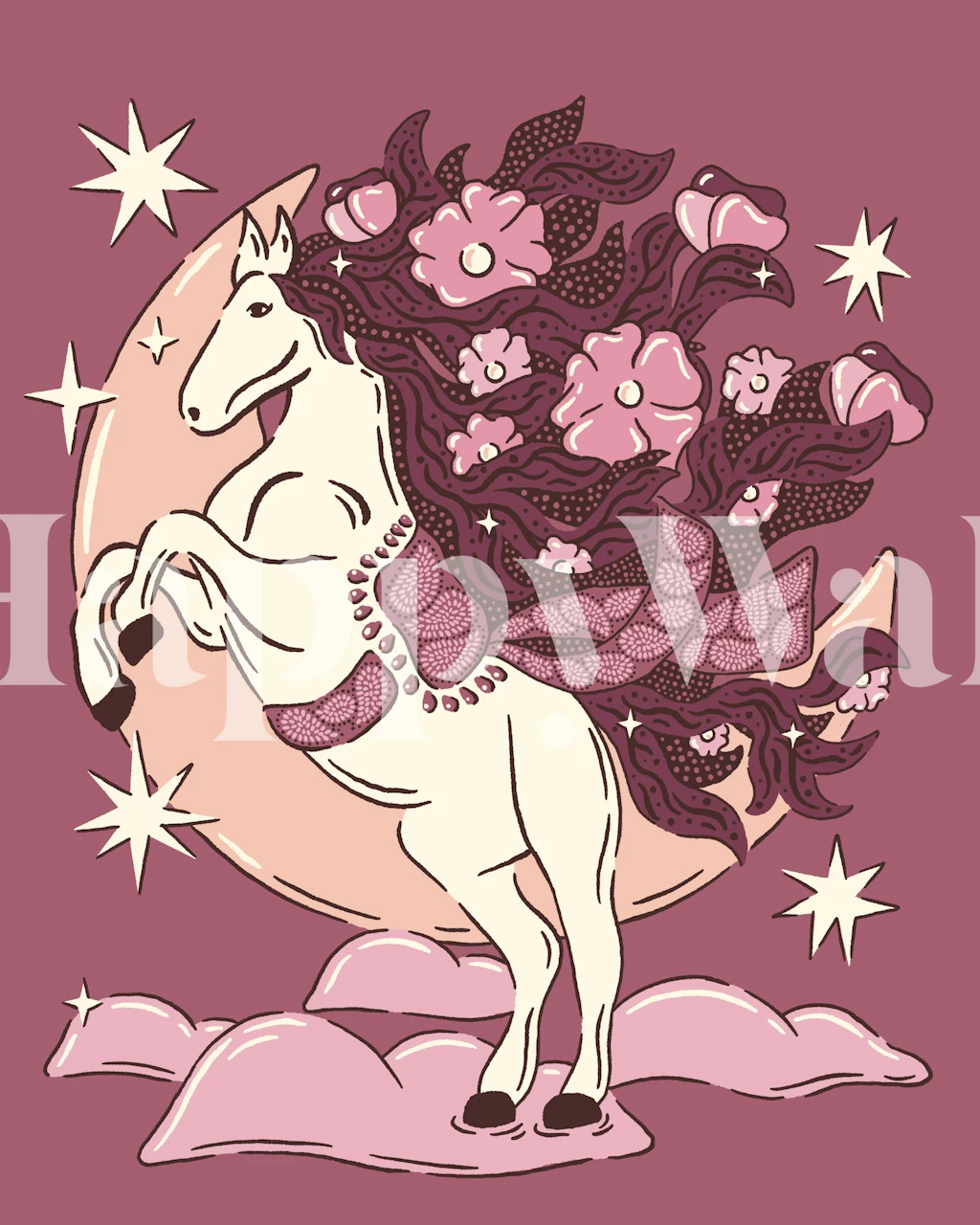 Finurlig hestetapet i et hyggeligt rum.