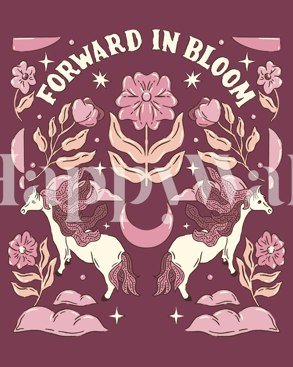 Rozverná tapeta s kouzelnými koňmi a květinami