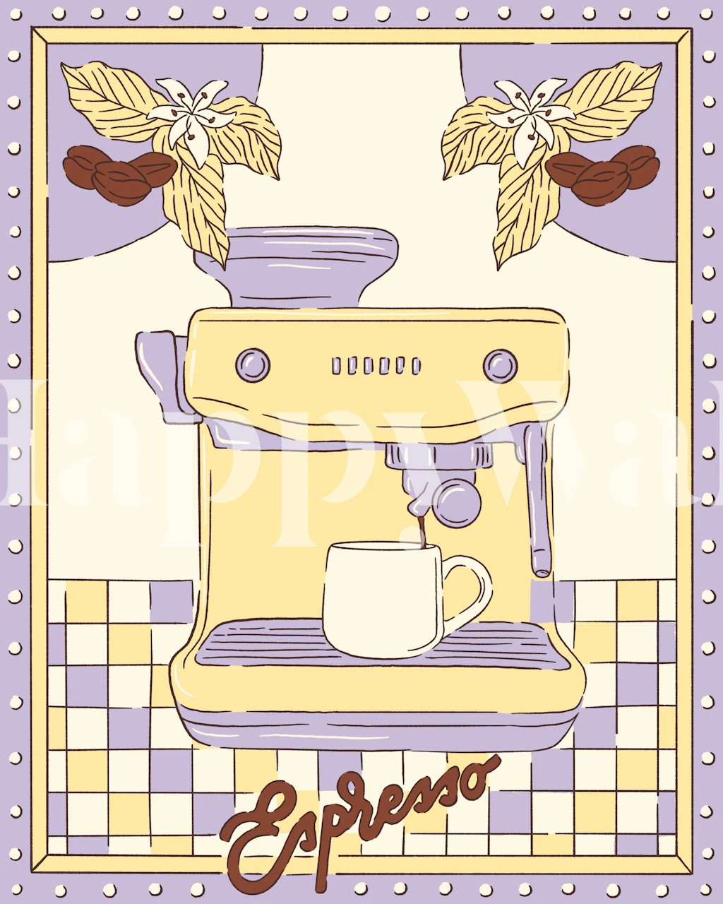 Retro espresso machine wallpaper in a room