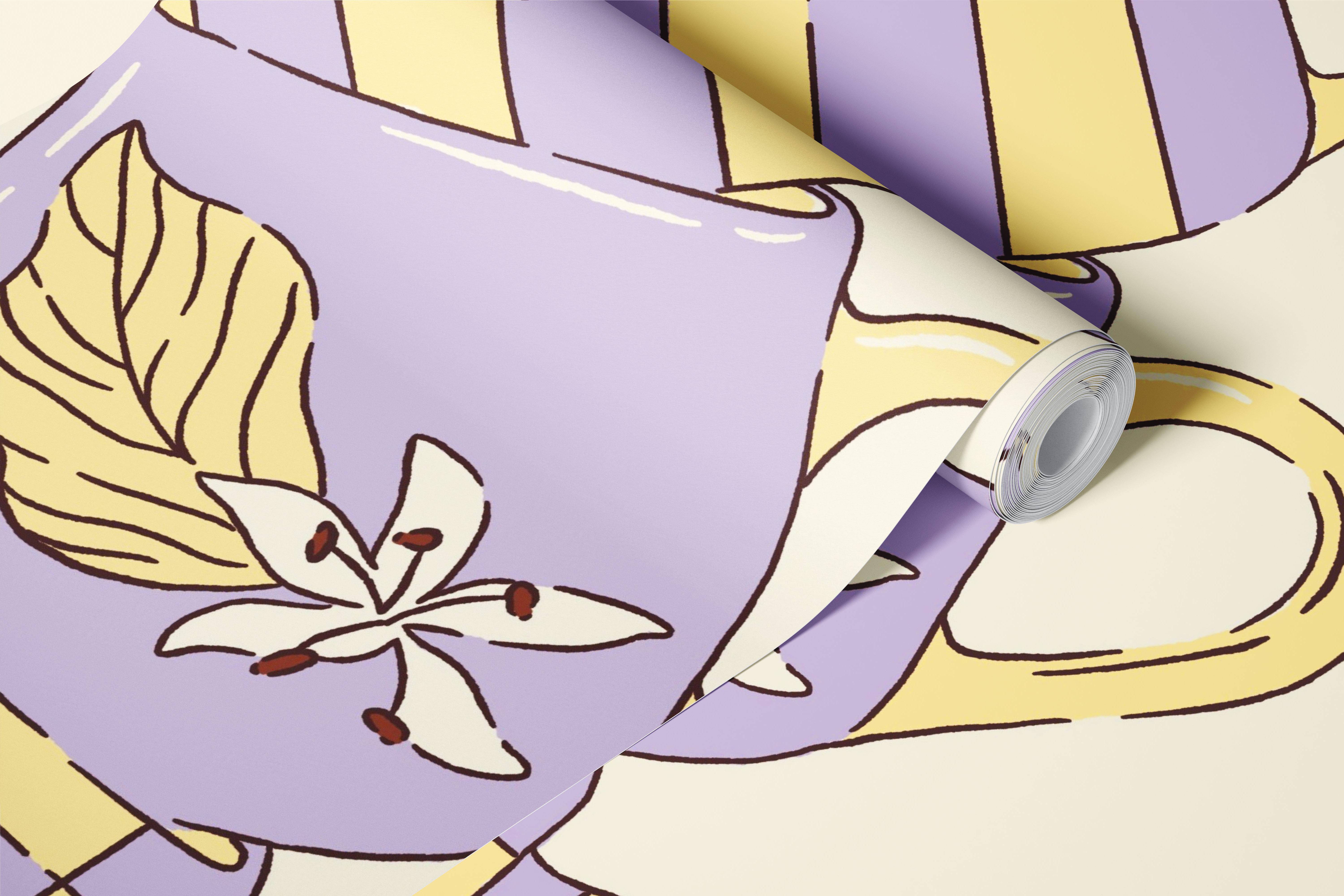 Whimsical coffee cups wallpaper in a kitchen