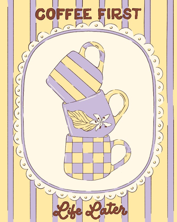 Whimsical Coffee Cups Kitchen Decor