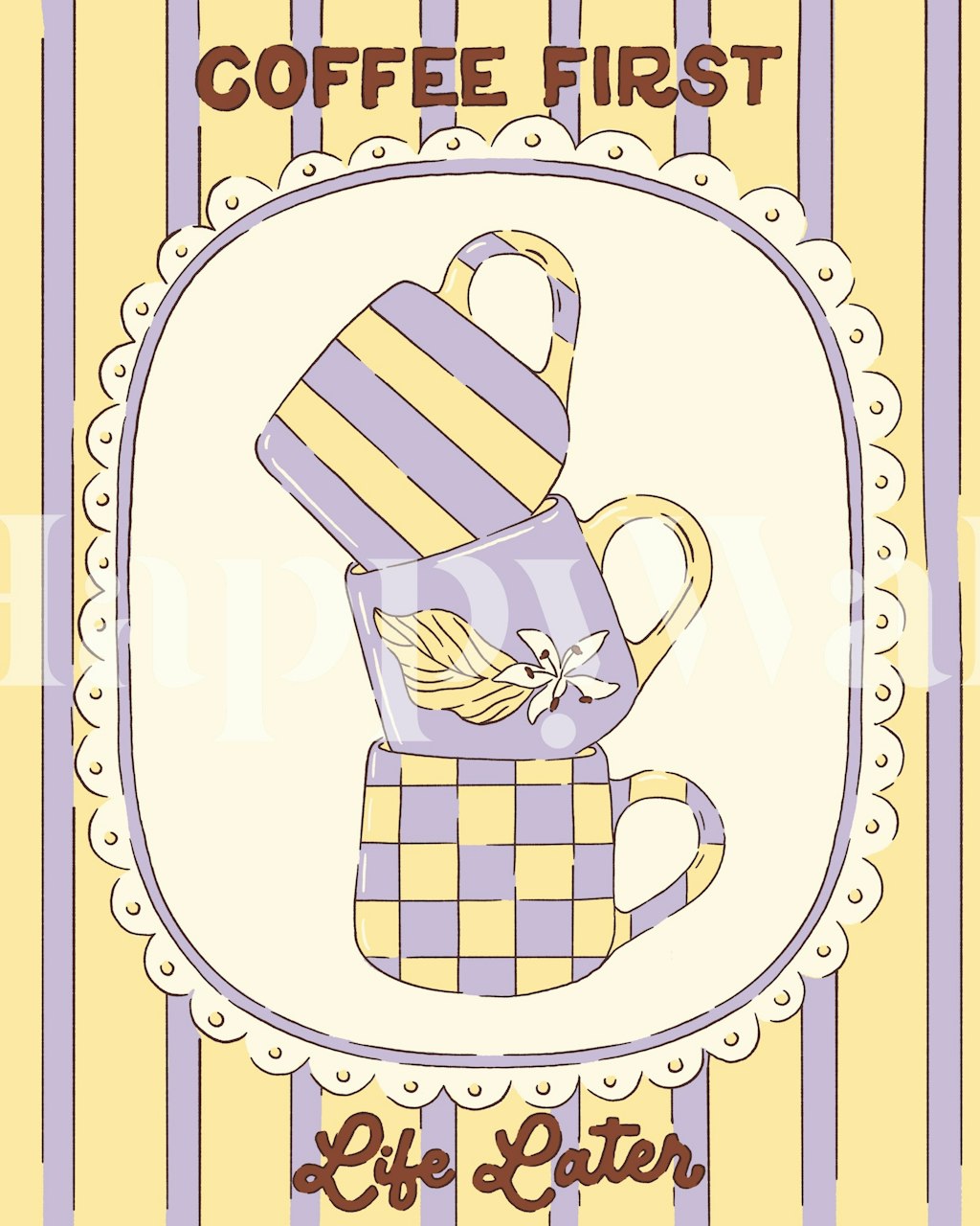 Whimsical Coffee Cups Kitchen Decor tapete