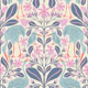 Blue Cranes with Pink and Blue Botanicals