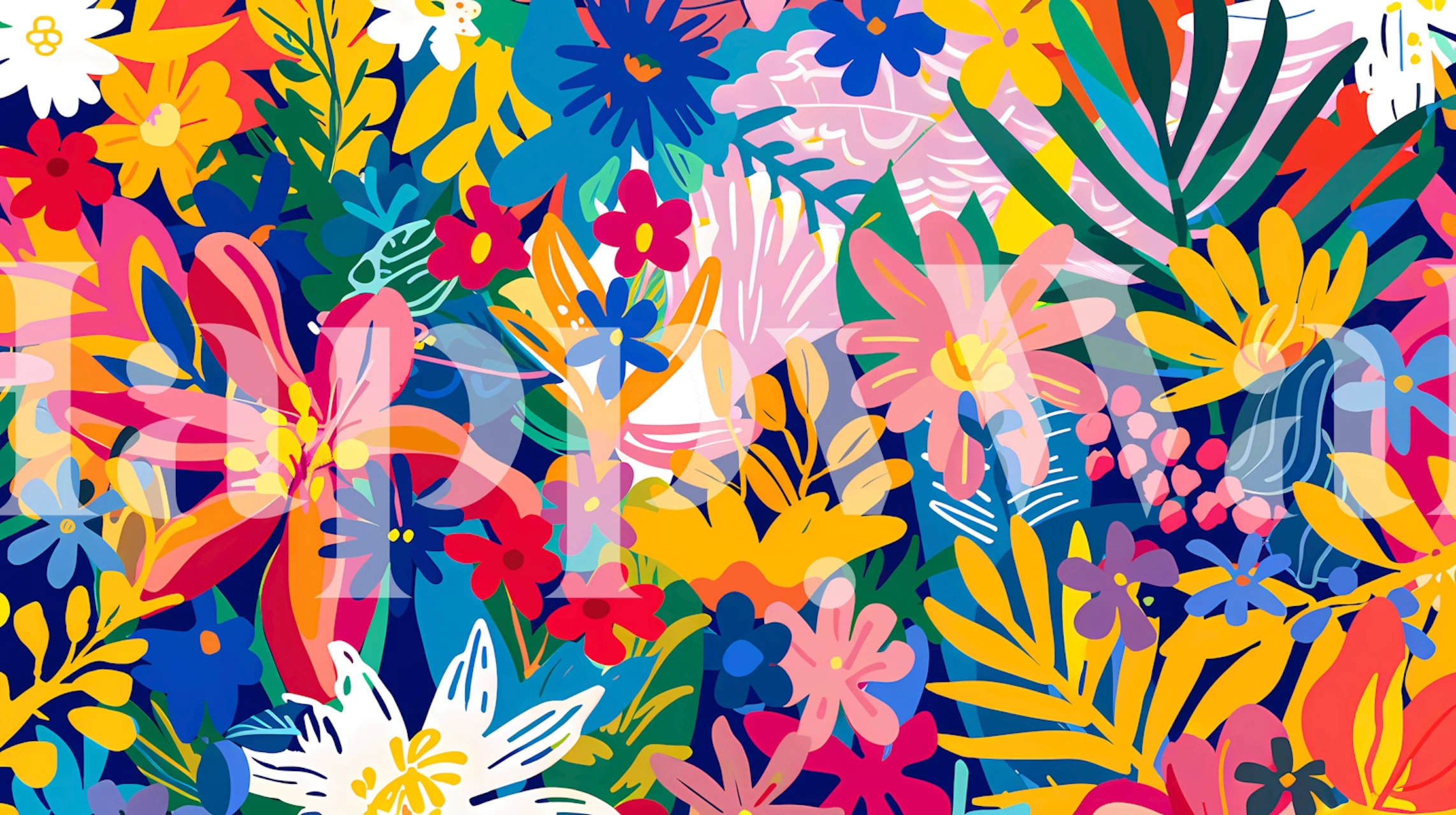 Bold tropical blooms wallpaper in a room
