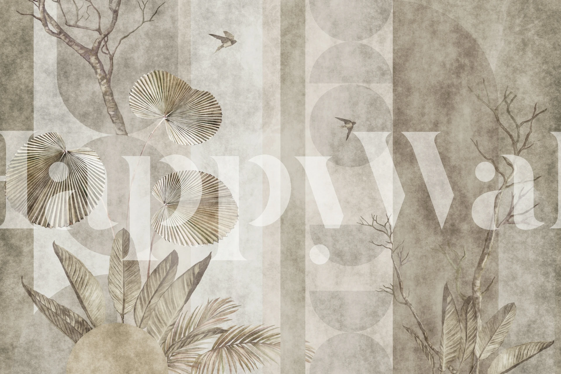 Tropical Dried Leaves Art behang in een kamer