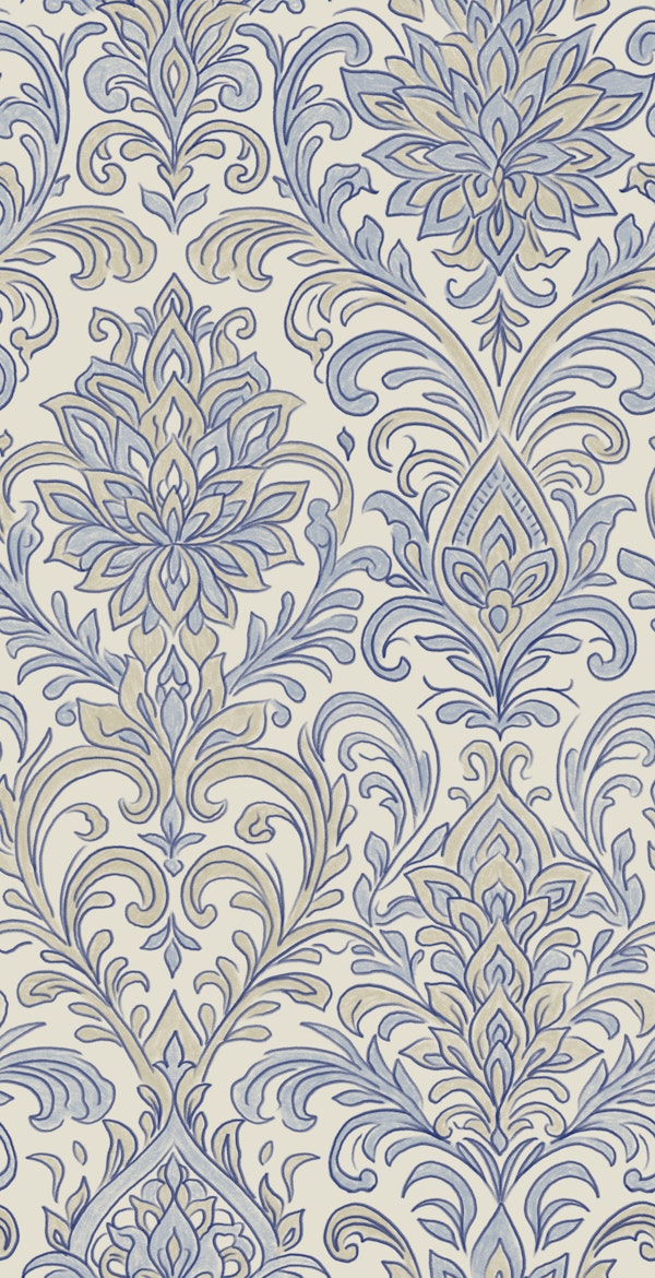 French Blue Ornate Damask