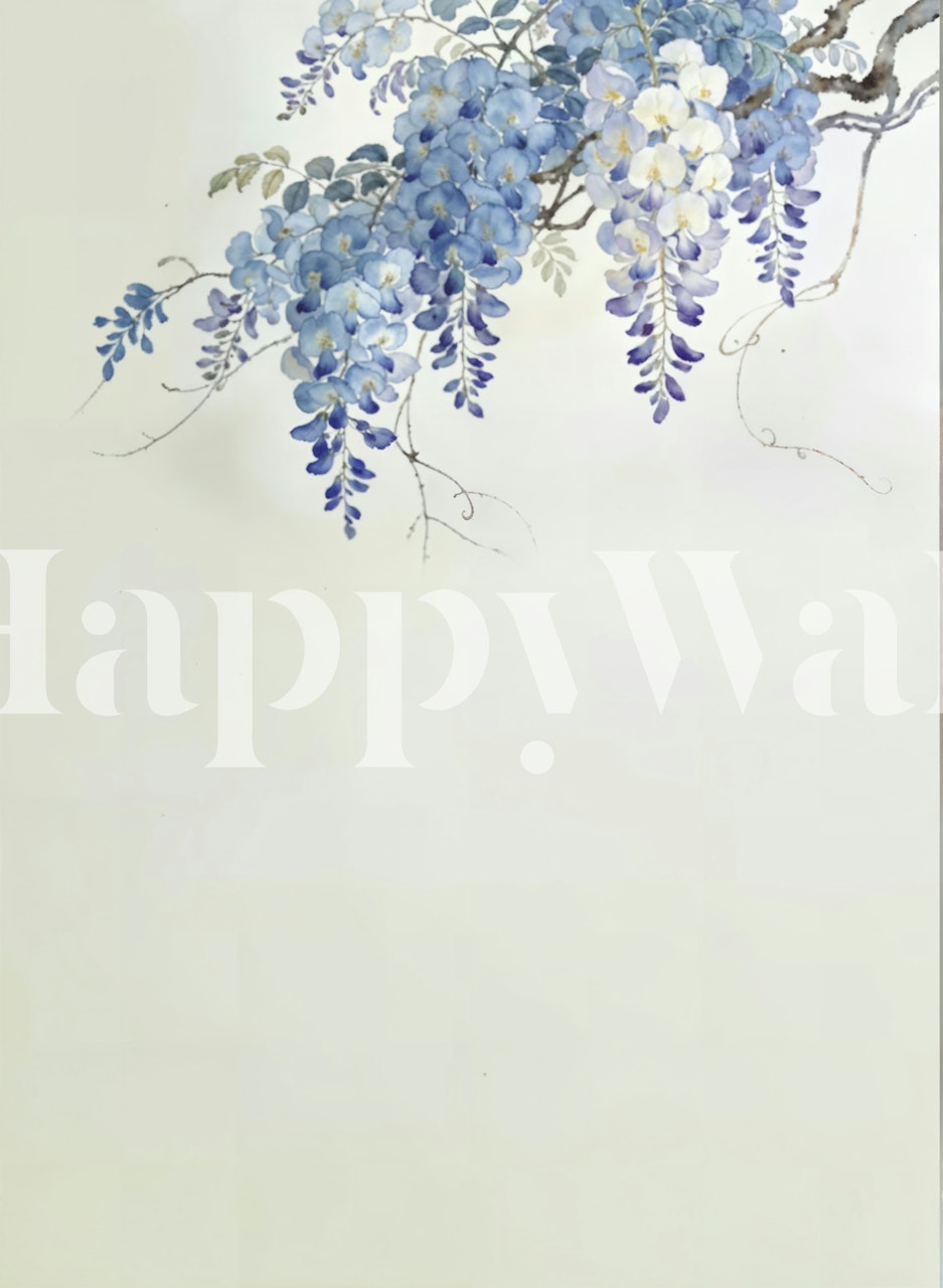 Blue violet wisteria wallpaper in a room