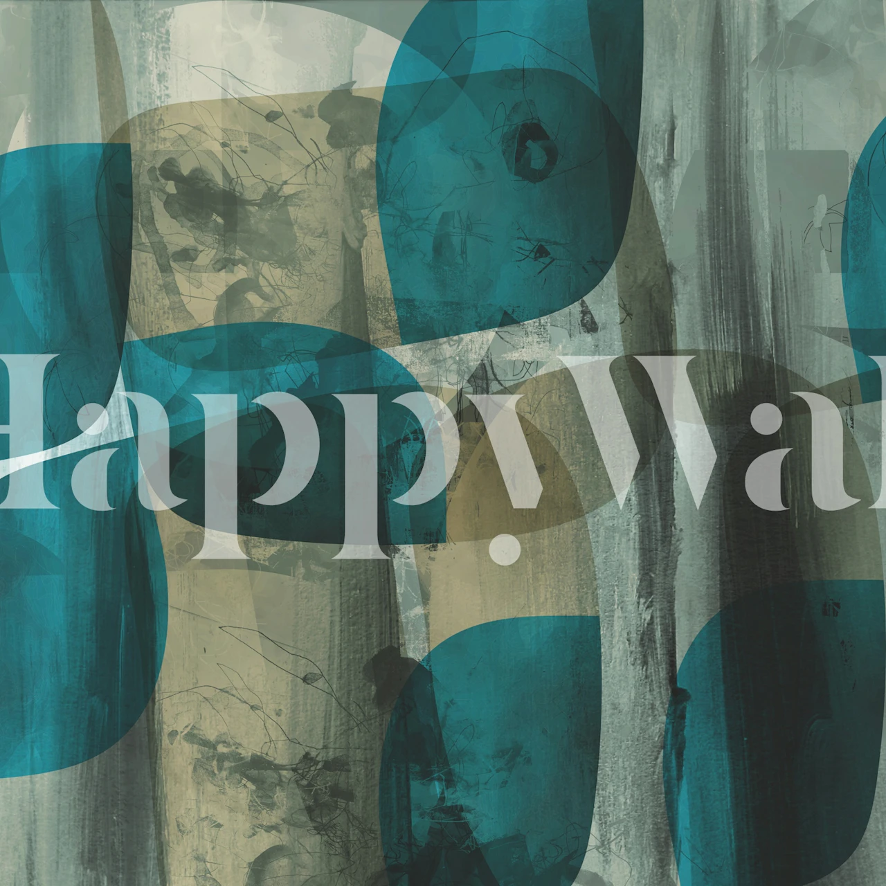 Teal Mid Century Abstract Shapes wallpaper in a room