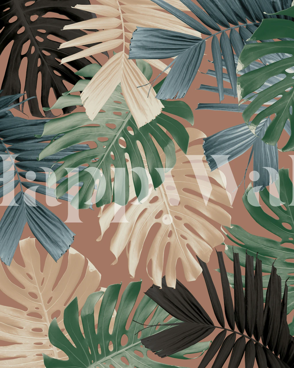 Tropical Monstera Jungle Leaves wallpaper in a room