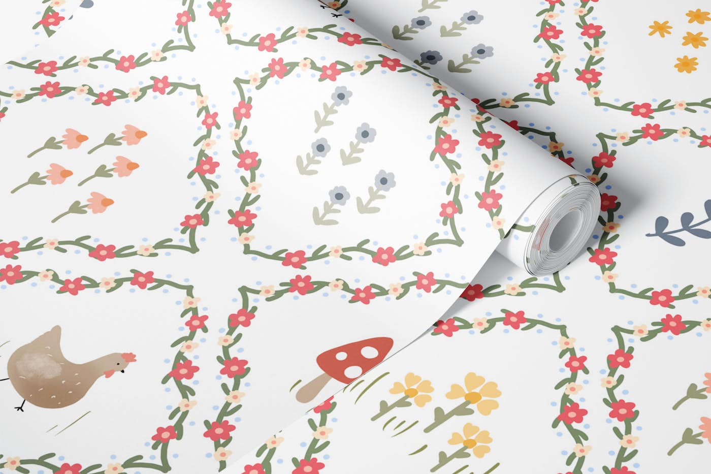 Country Chickens wallpaper roll