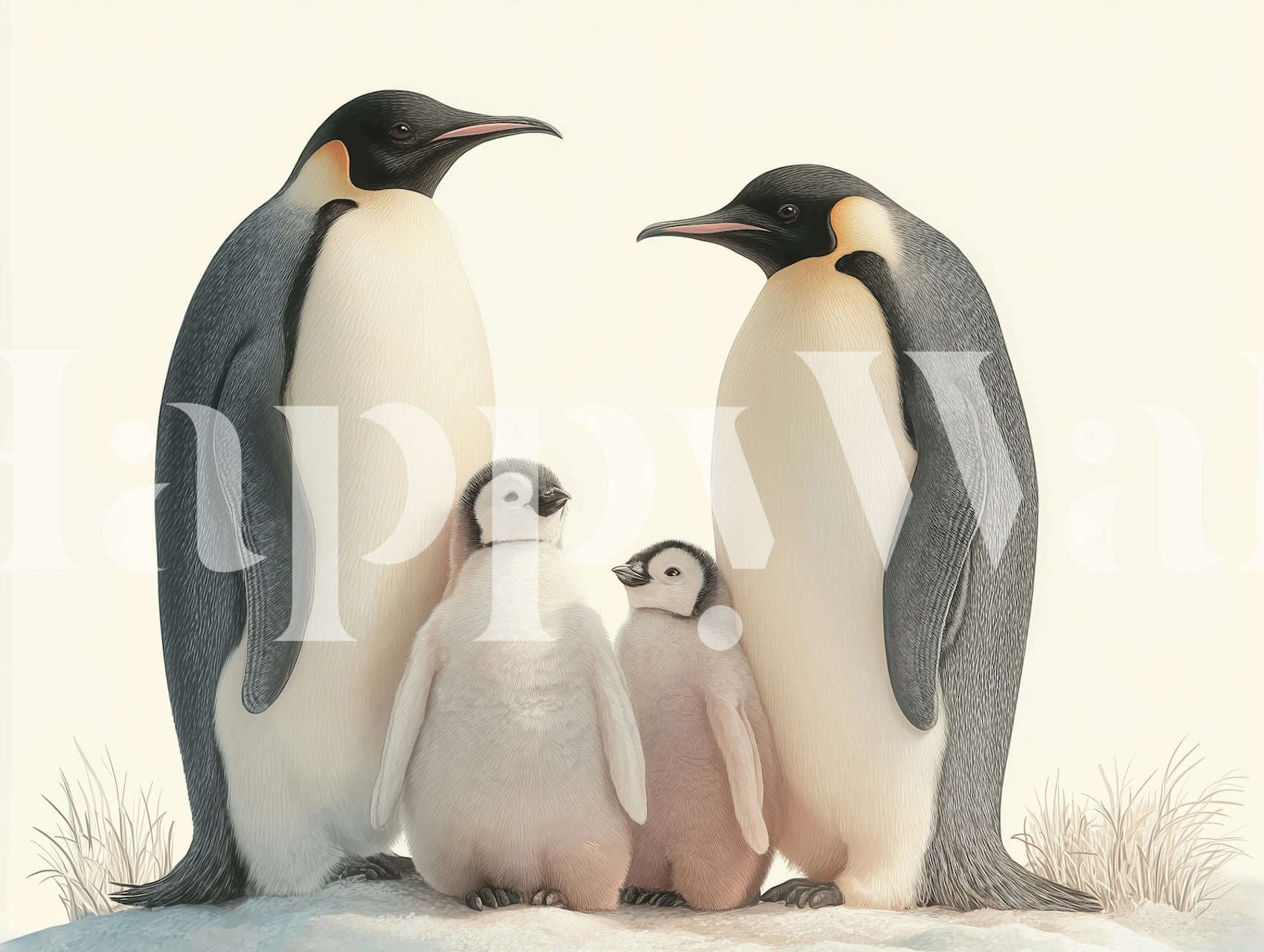 Cozy penguin family wallpaper in a room