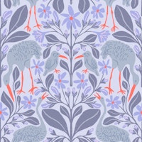 Violet Cranes with Purple Botanicals wallpaper