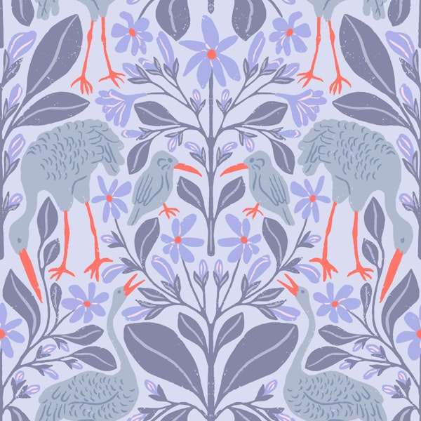 Violet Cranes with Purple Botanicals