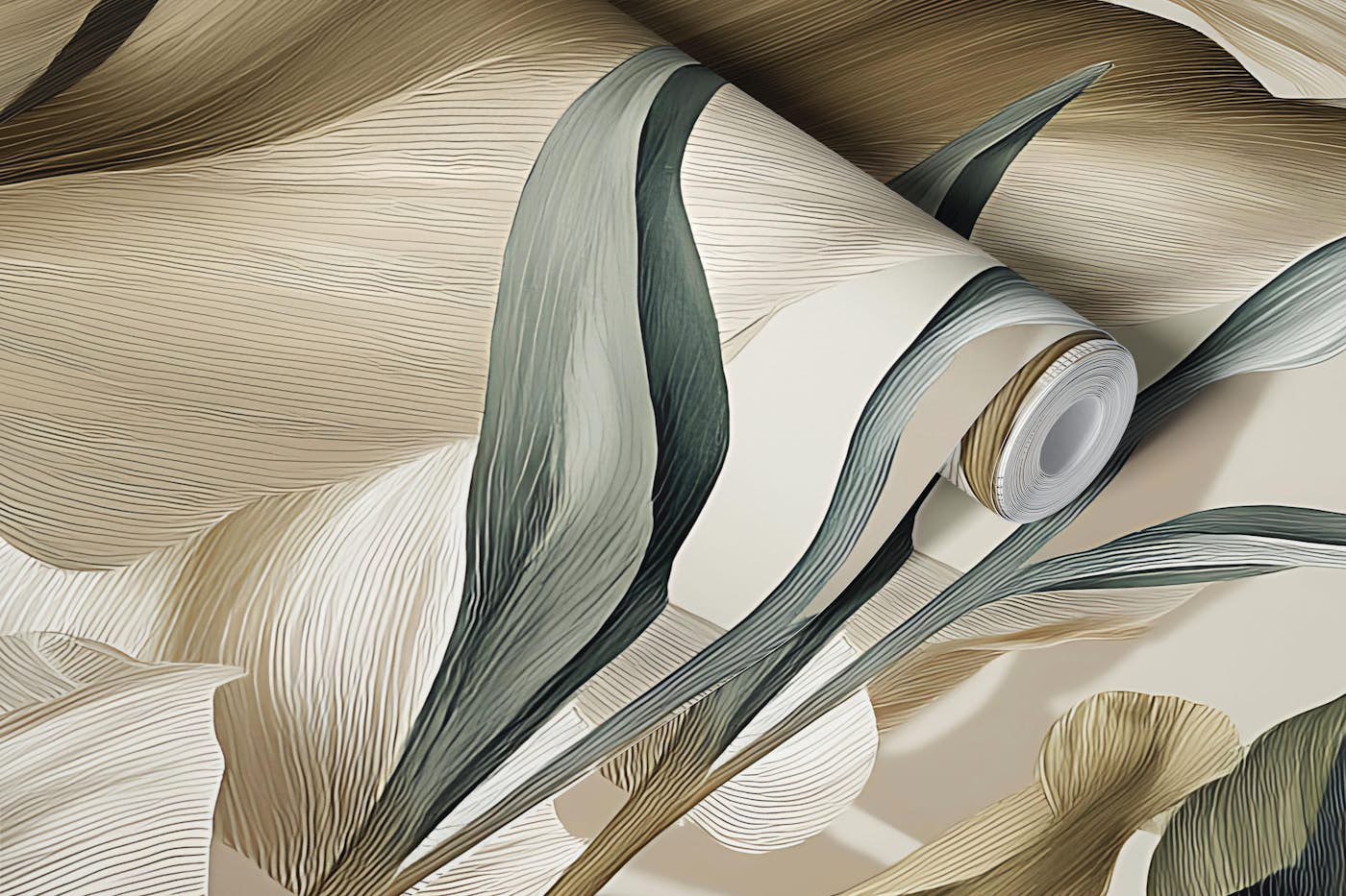 Muted Tropical Leaves Beige wallpaper roll