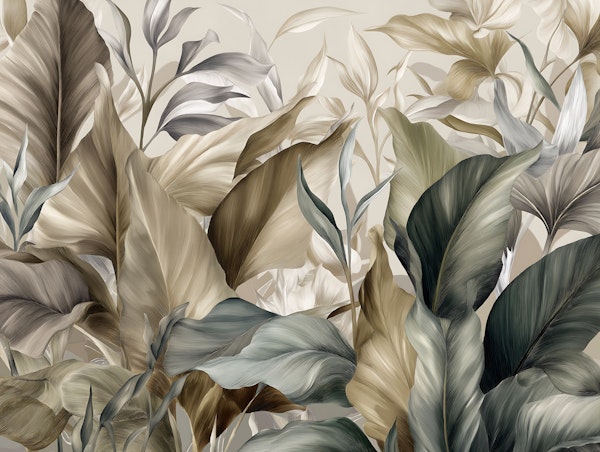 Muted Tropical Leaves Beige